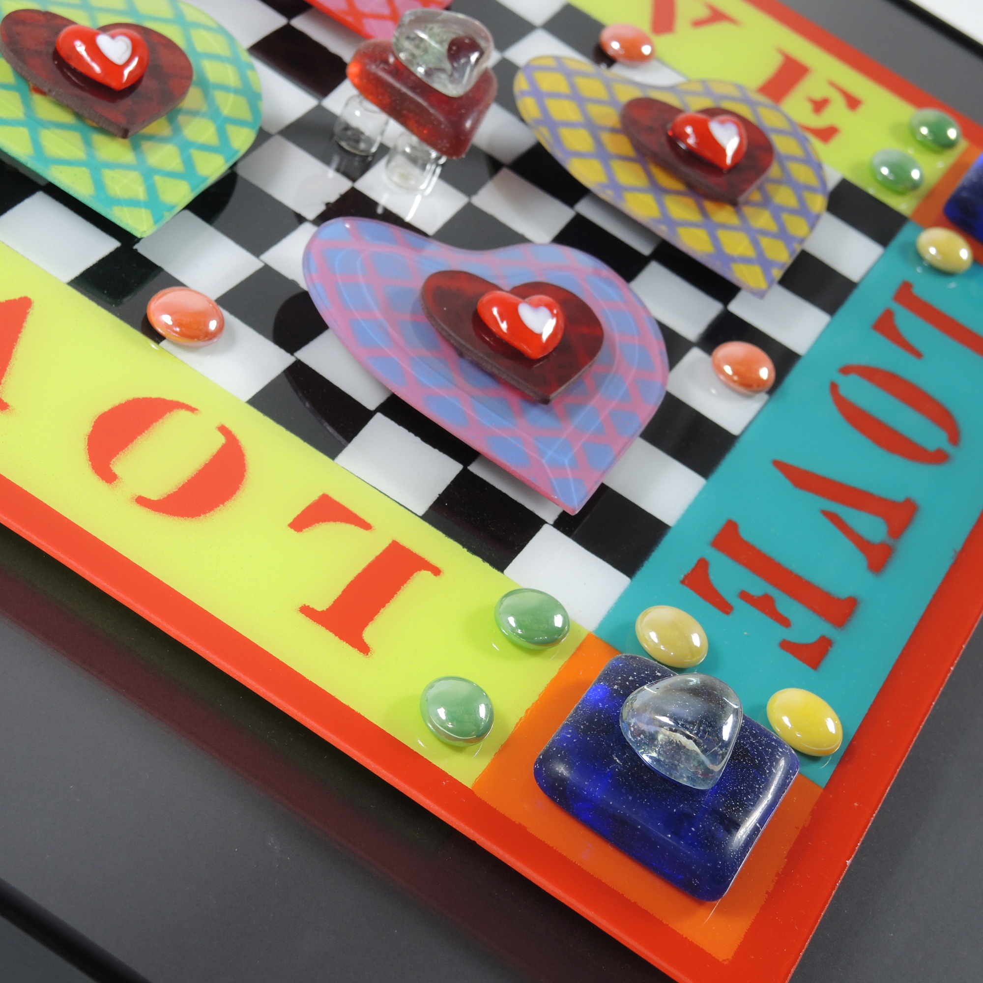 Original Signed Glass Relief "Love" Art Piece by James Connolly