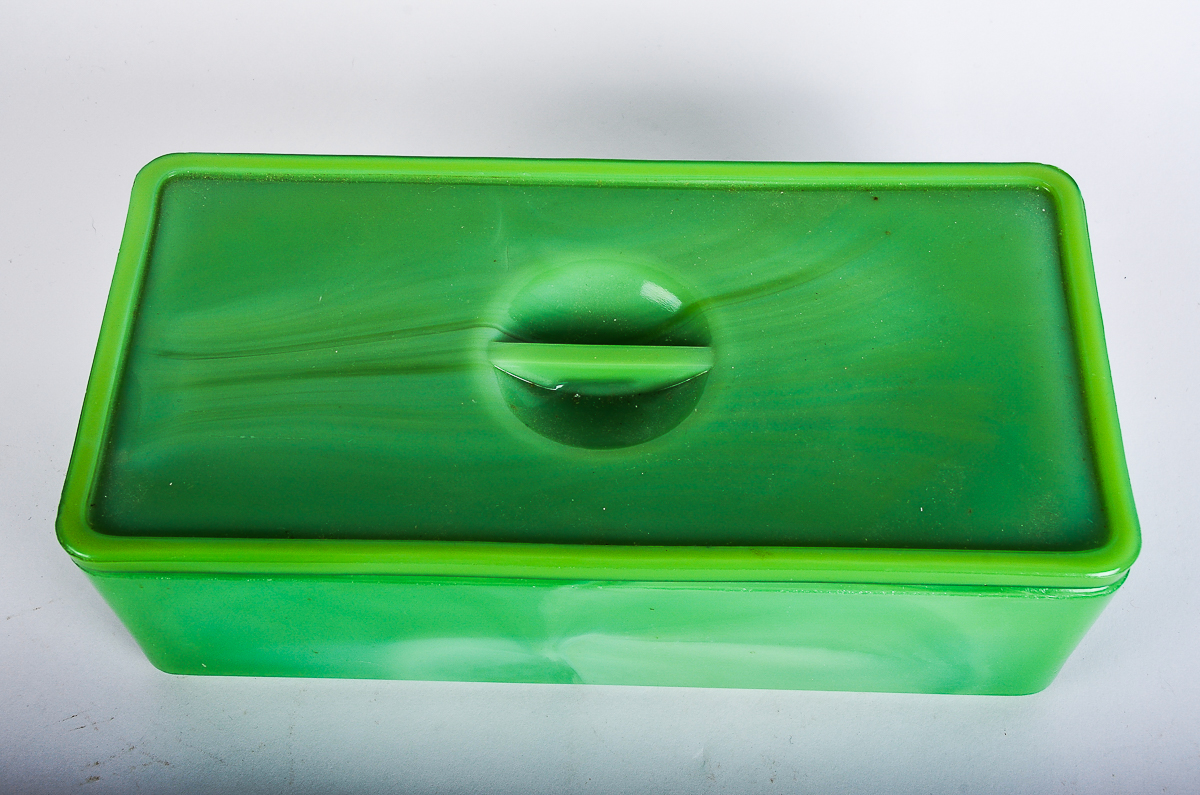 Vintage Marbled Green Glass Box