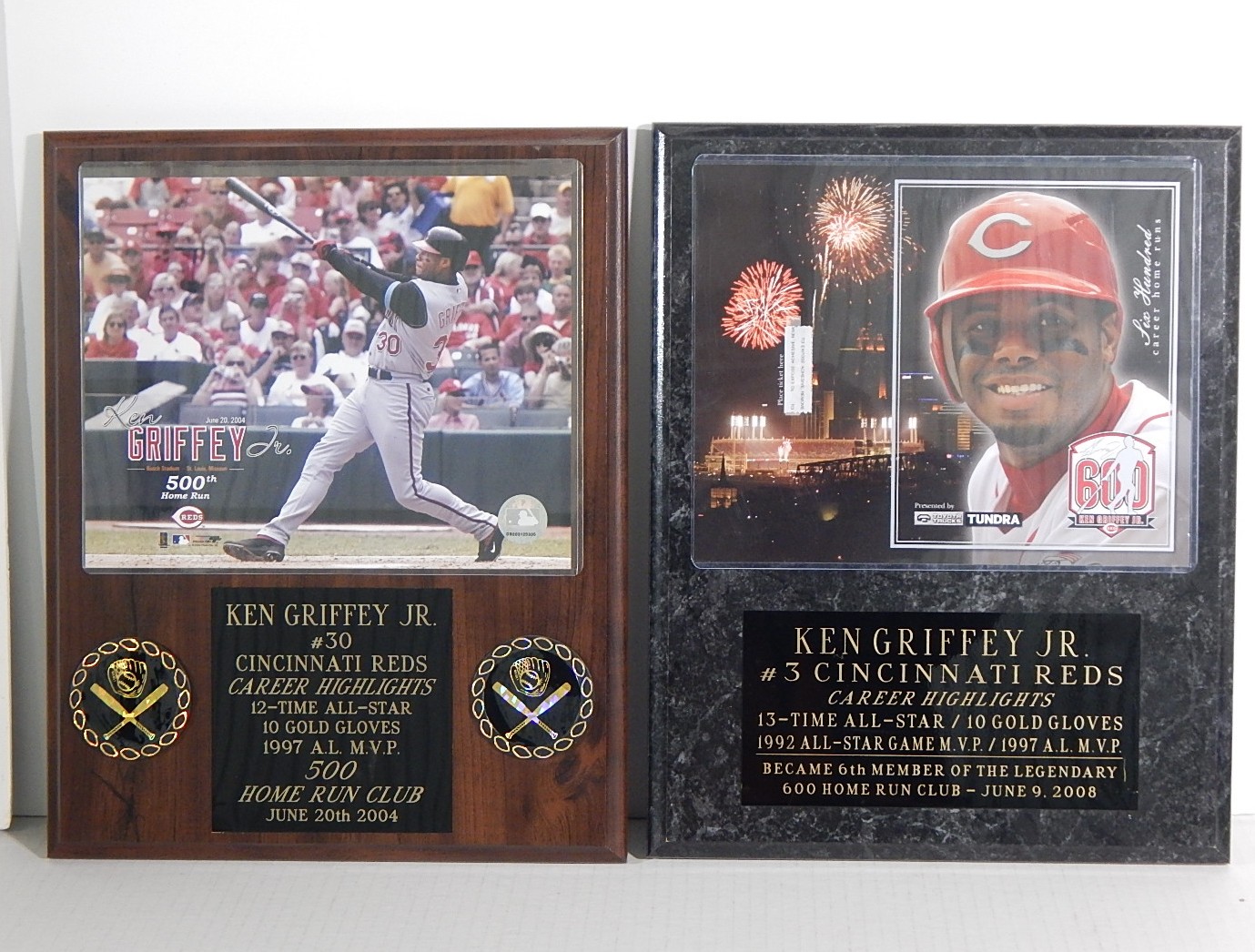Two Ken Griffey, Jr. Plaques