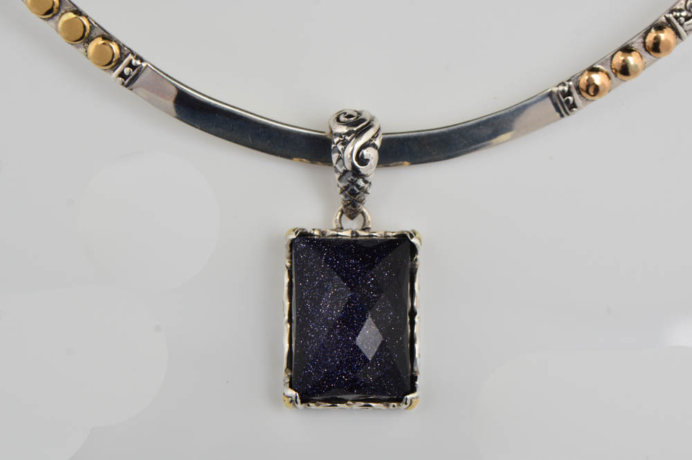 Robert Manse Sterling Silver, 18K Rose Gold and Purple Goldstone Pendant with Choker