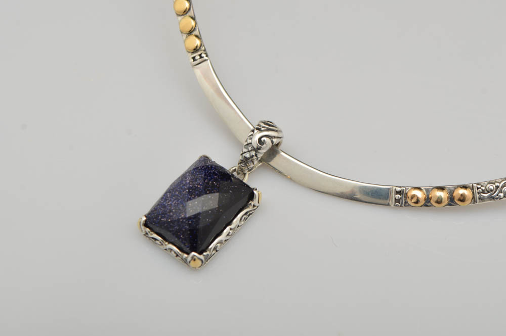 Robert Manse Sterling Silver, 18K Rose Gold and Purple Goldstone Pendant with Choker