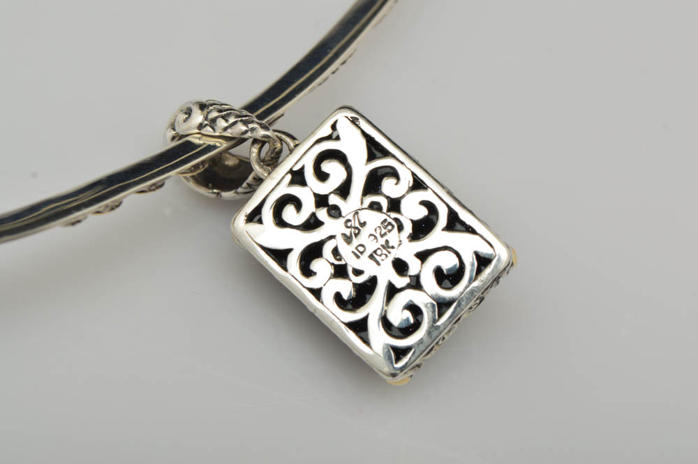 Robert Manse Sterling Silver, 18K Rose Gold and Purple Goldstone Pendant with Choker