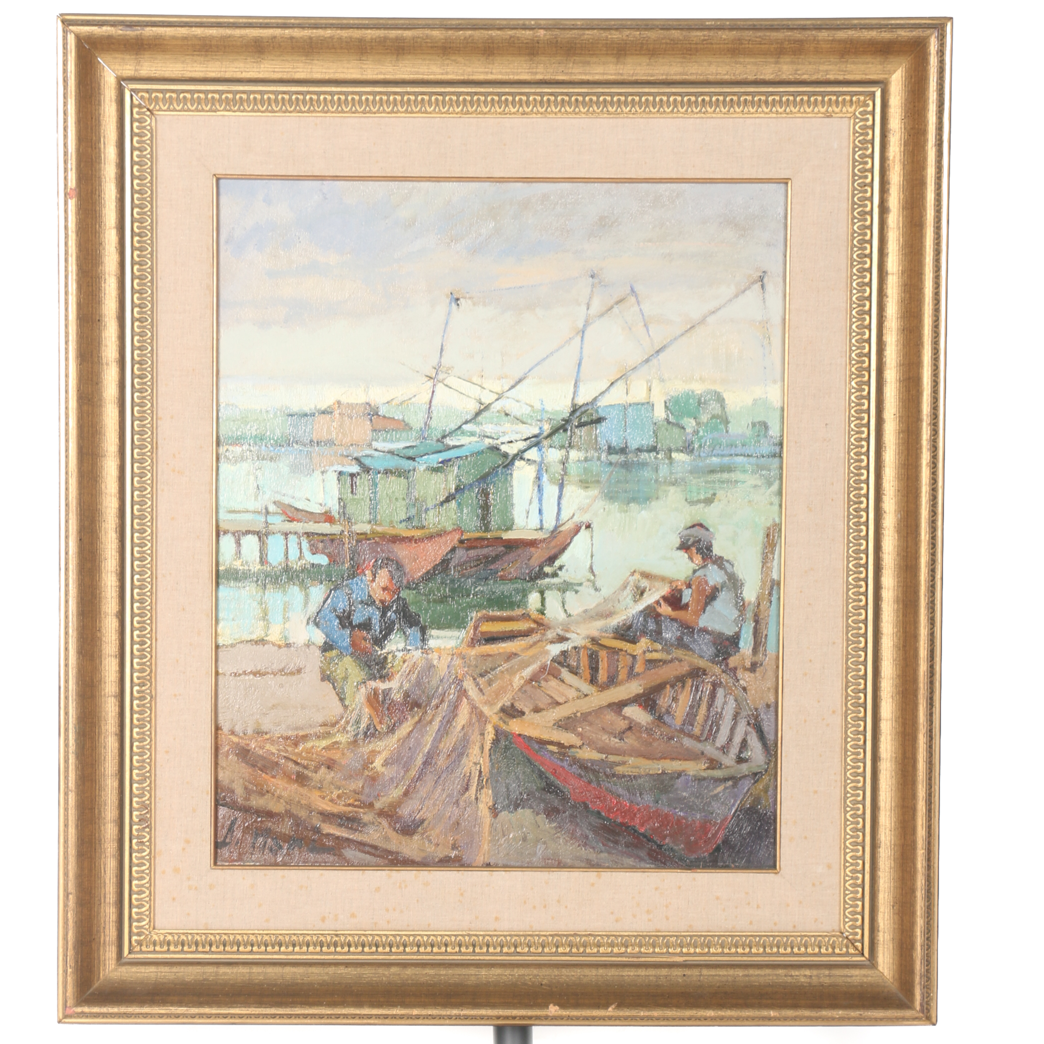 1970 Aldo Mari "Capanni e Pescatori" Oil on Canvas