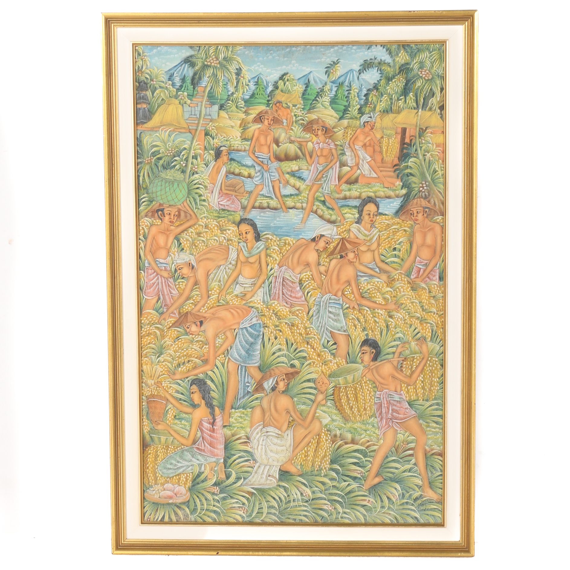 Framed Original Balinese Folk Art Painting on Linen