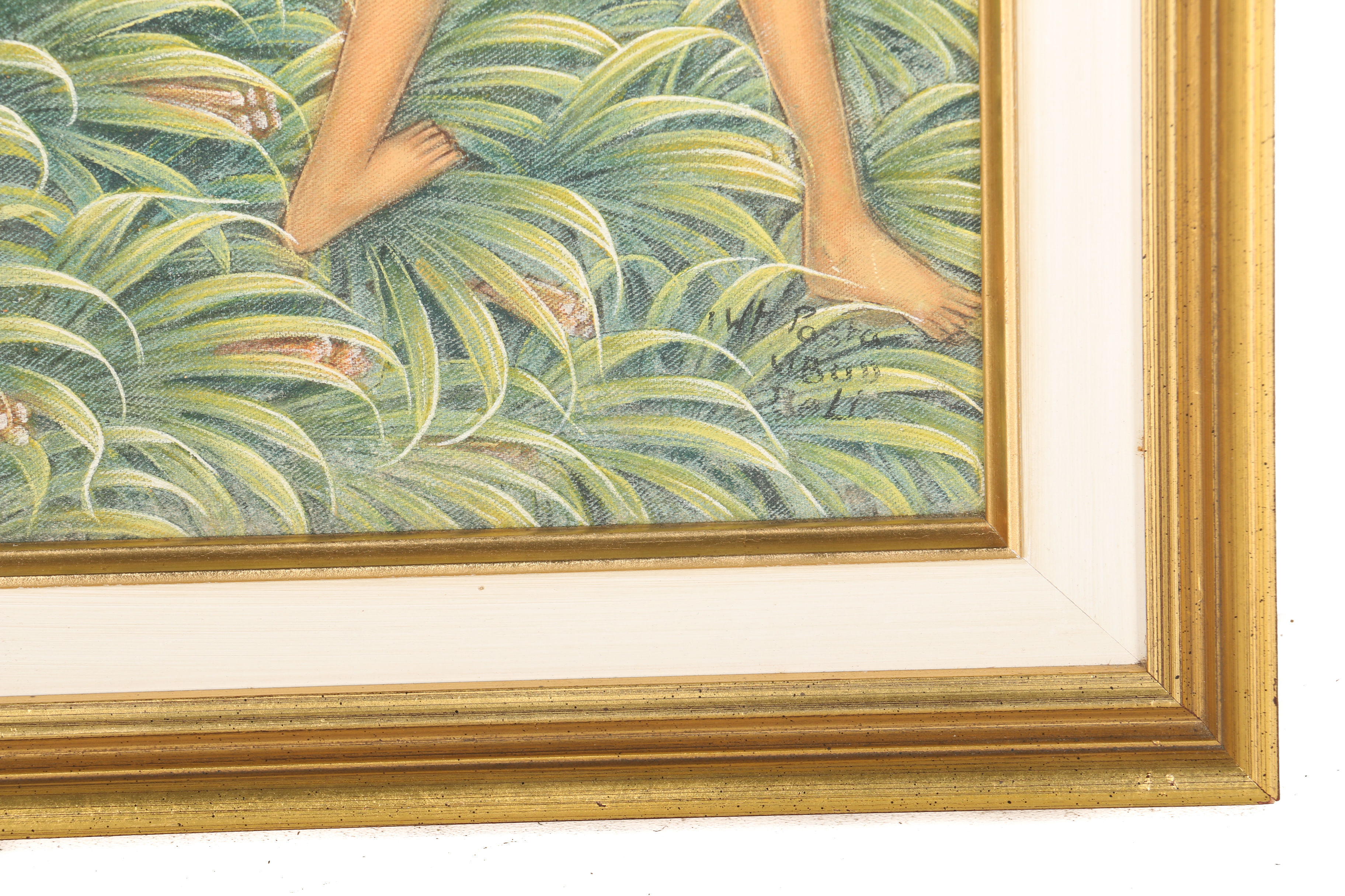 Framed Original Balinese Folk Art Painting on Linen