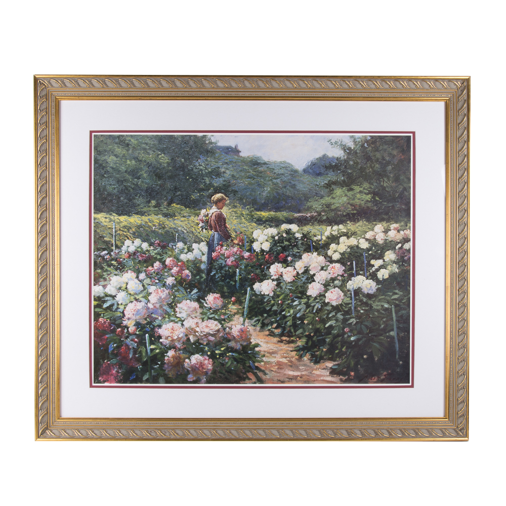 After Abbott Fuller Graves Print "Woman In a Garden of Peonies"