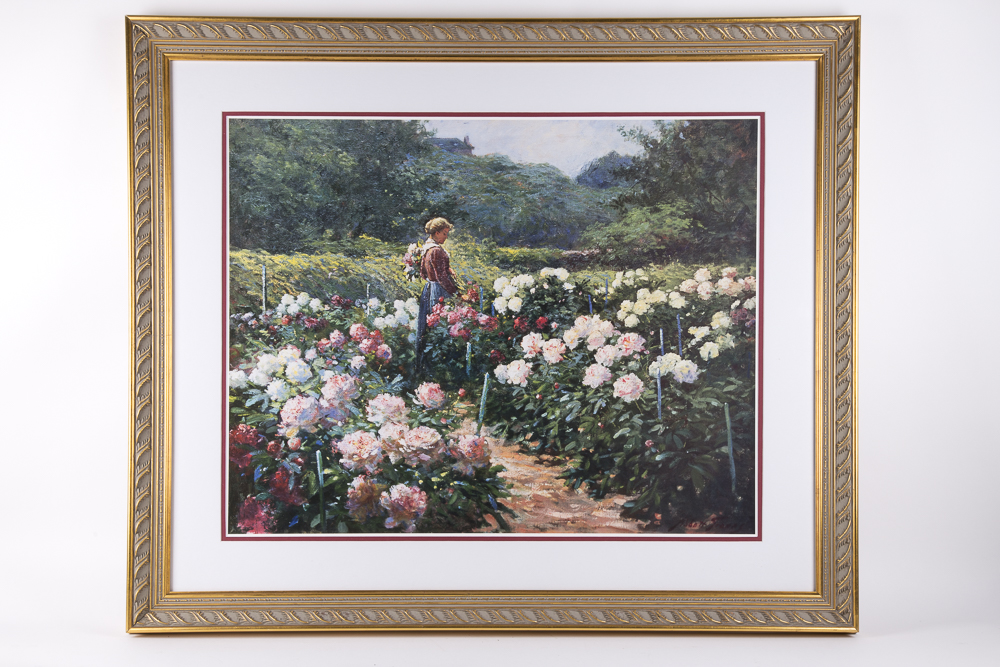 After Abbott Fuller Graves Print "Woman In a Garden of Peonies"
