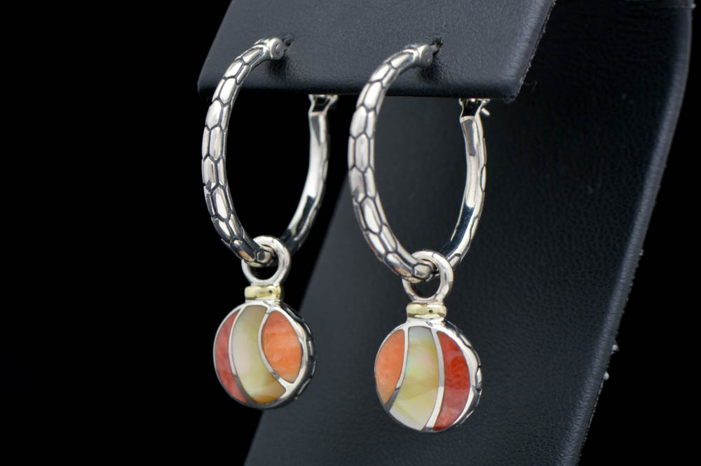 Asch Grossbardt Sterling Silver and 18K Gold and Multi-Agate Inlaid Earrings