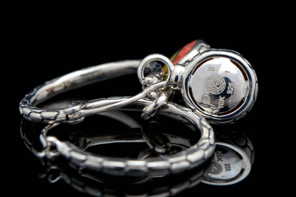 Asch Grossbardt Sterling Silver and 18K Gold and Multi-Agate Inlaid Earrings