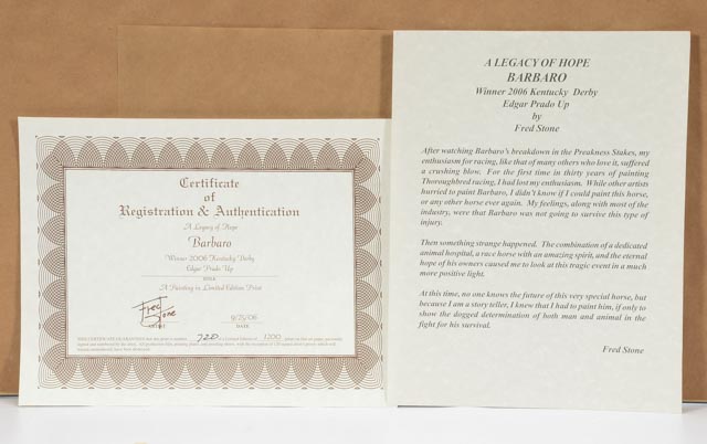Fred Stone Limited Edition Print "A Legacy of Hope, Barbaro"