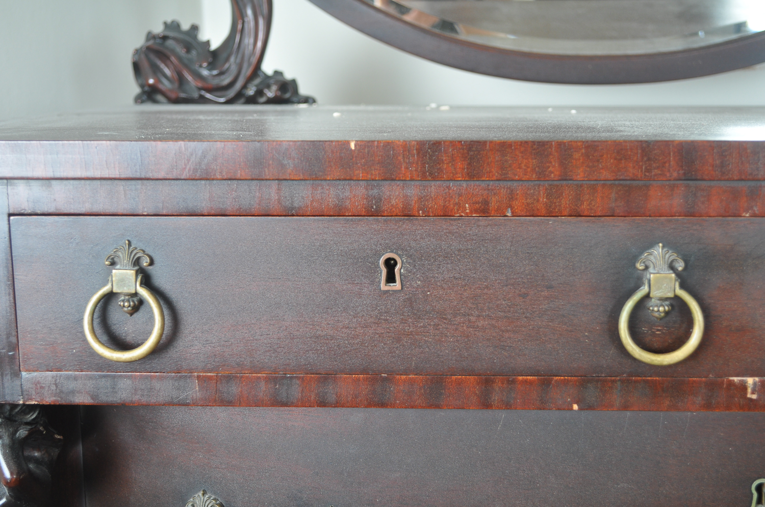 Antique Beautifully Carved Empire Revival Dresser With Mirror