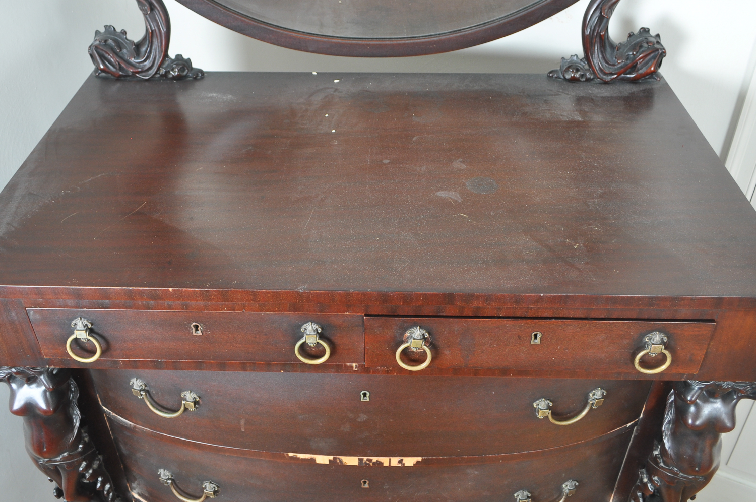 Antique Beautifully Carved Empire Revival Dresser With Mirror