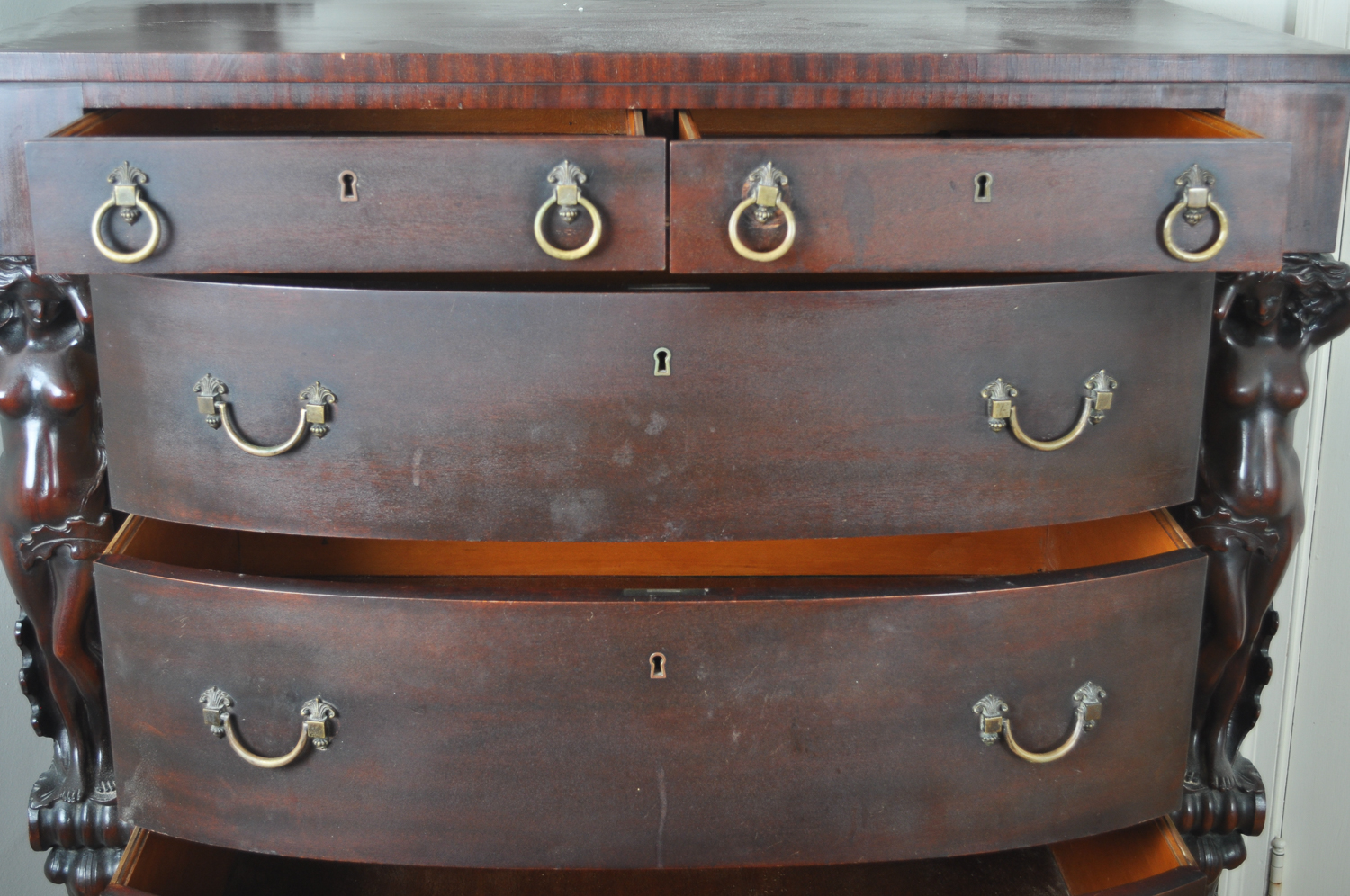 Antique Beautifully Carved Empire Revival Dresser With Mirror