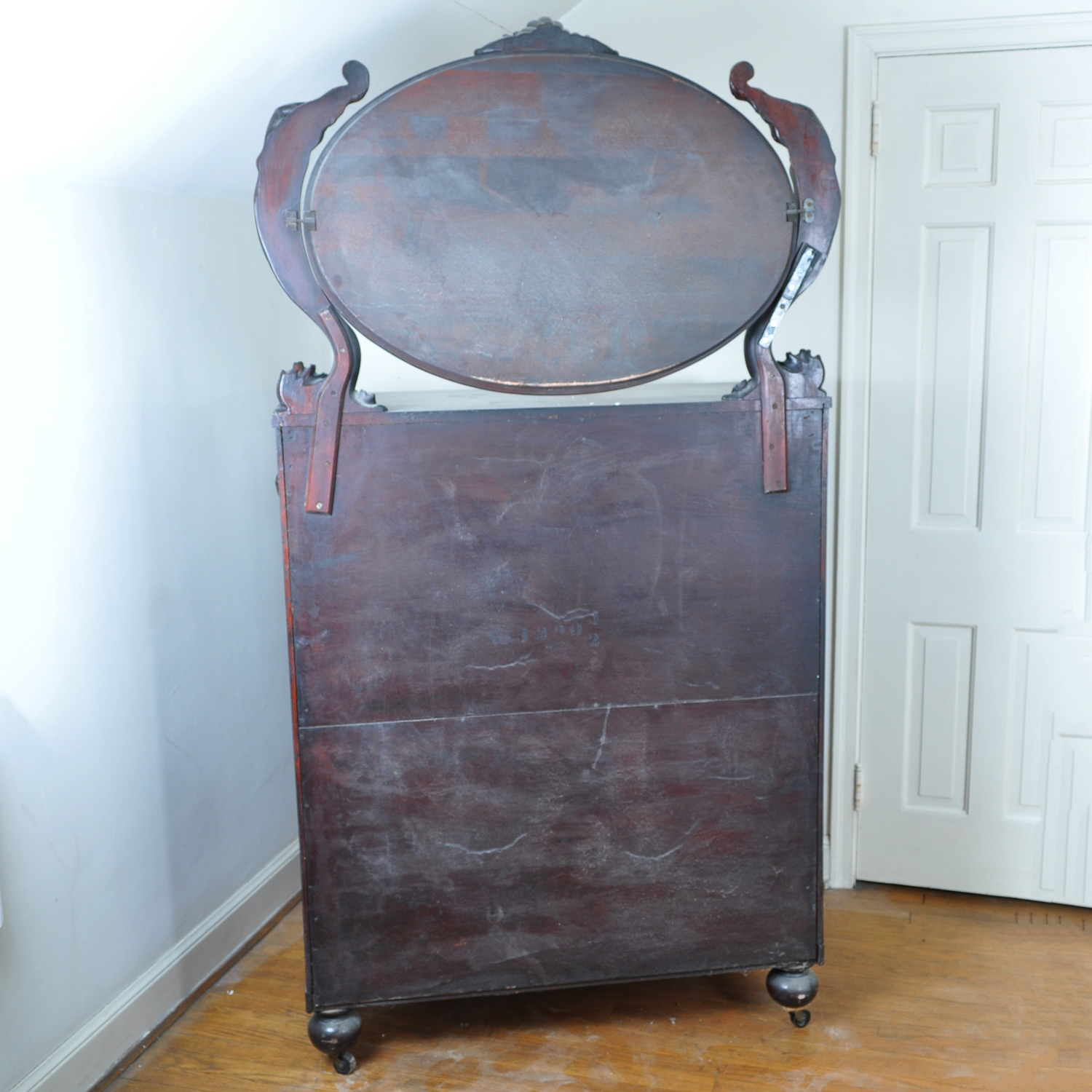 Antique Beautifully Carved Empire Revival Dresser With Mirror