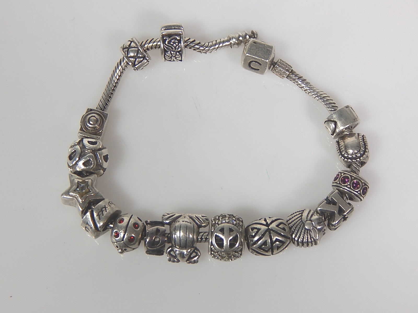Sterling Silver Beaded Charm Bracelet