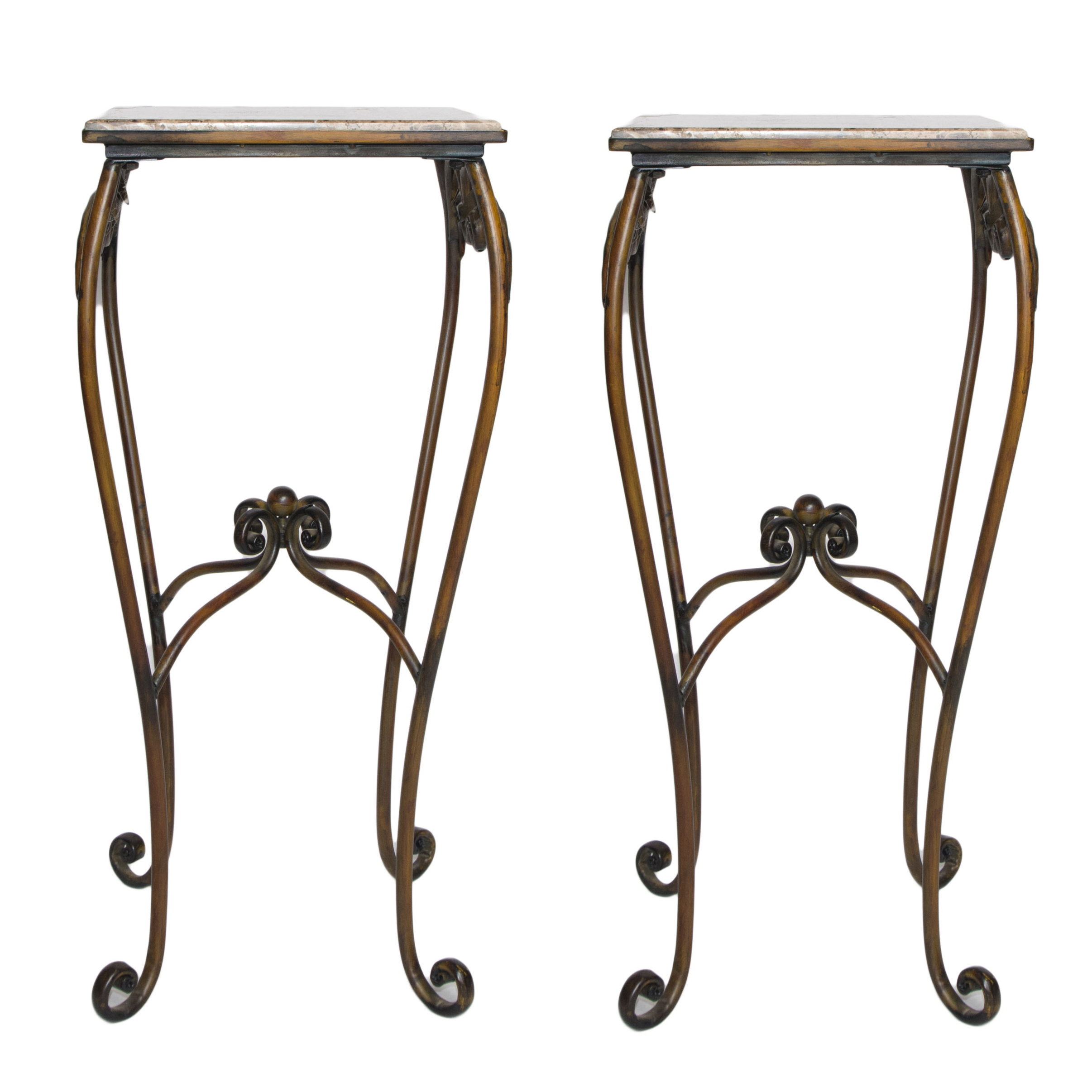Marble Top Wrought Iron Pedestal Plant Stands