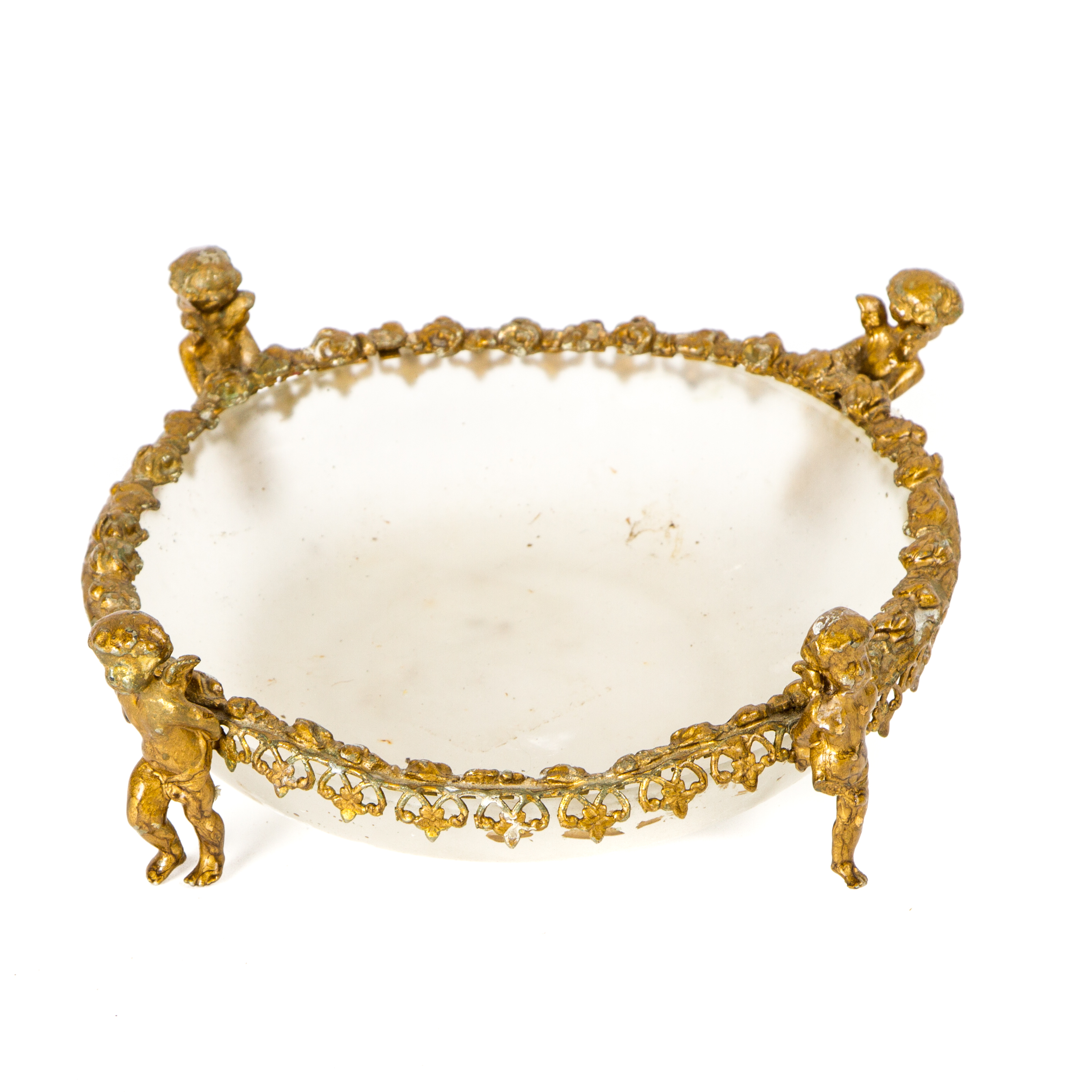 Brass and Glass Cherub Dish