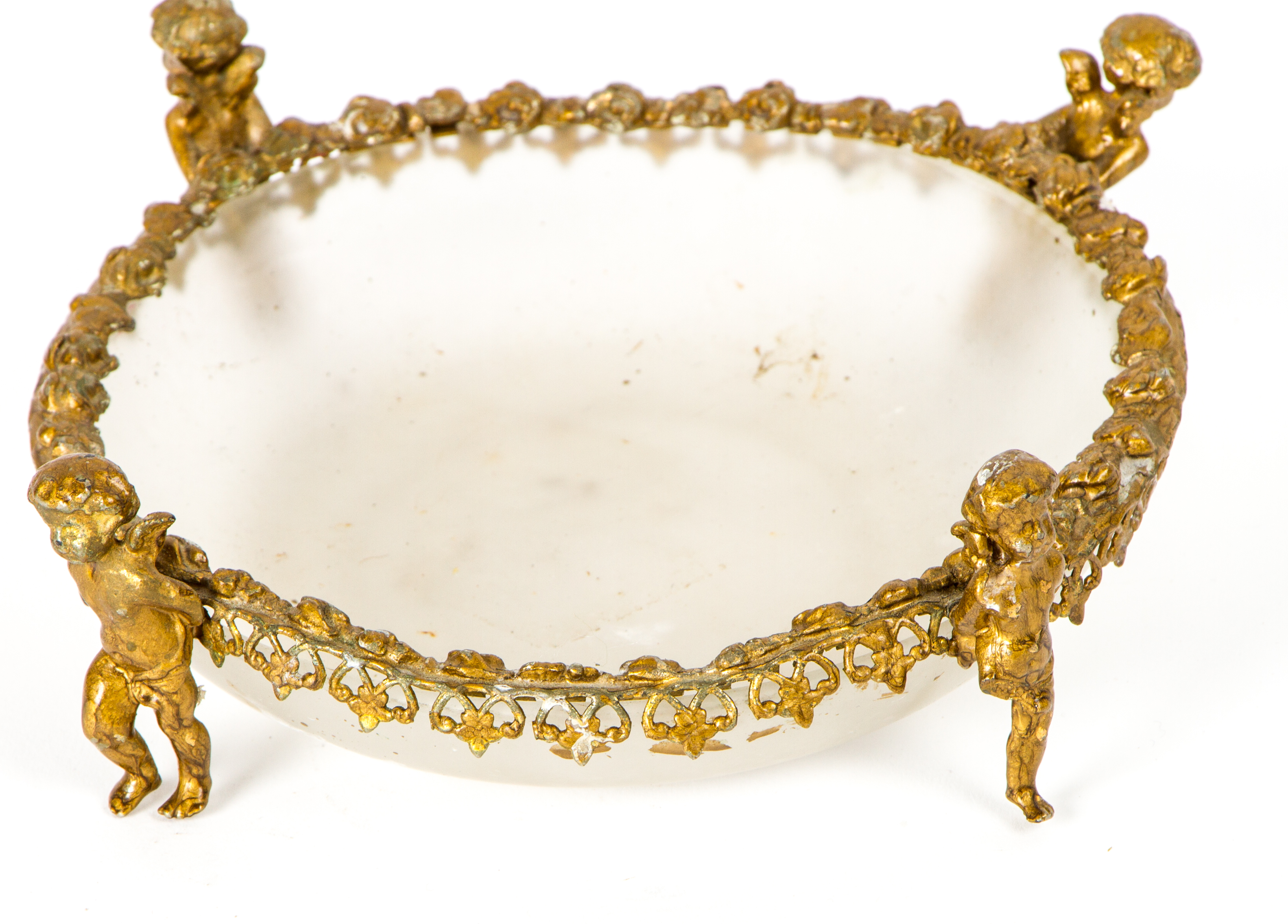 Brass and Glass Cherub Dish