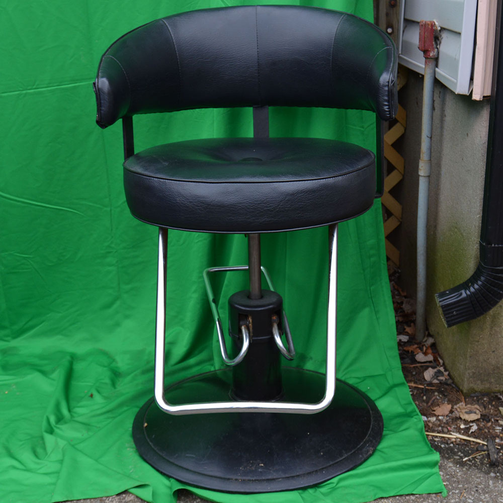 Pair of Modecraft Black Leather Swiveling Salon Chairs