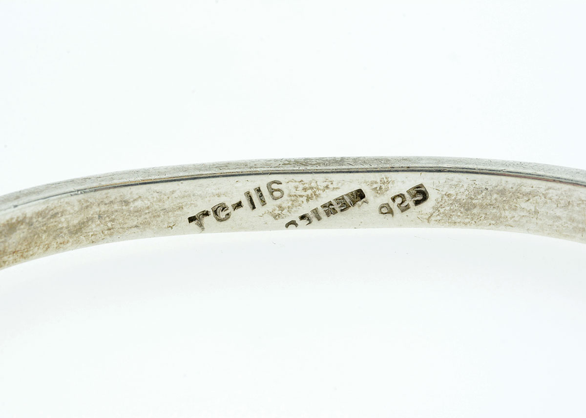 Taxco Sterling Bangle with Gemstone Inlaid Details