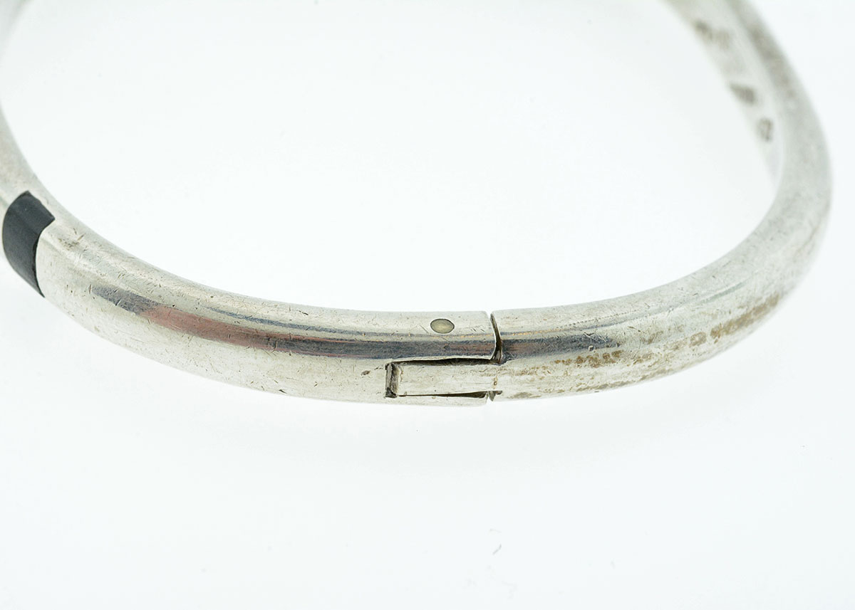 Taxco Sterling Bangle with Gemstone Inlaid Details