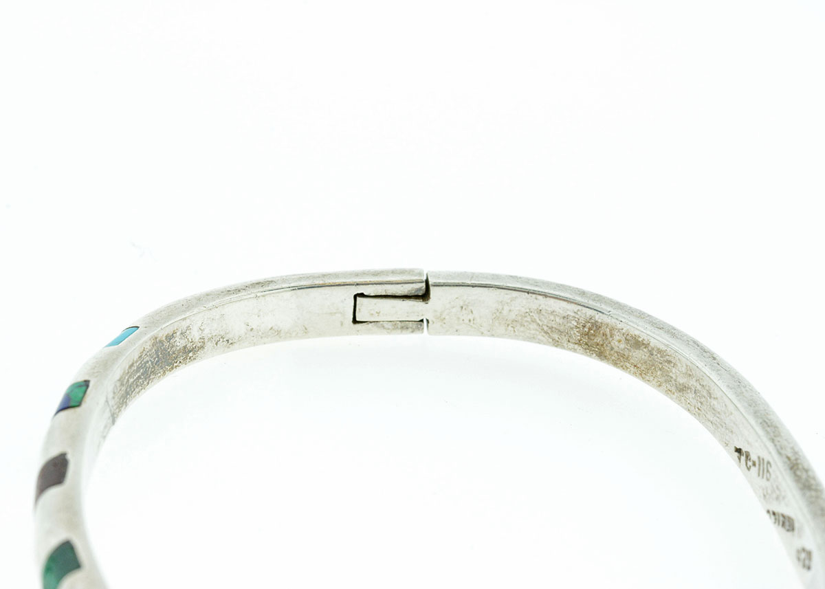 Taxco Sterling Bangle with Gemstone Inlaid Details