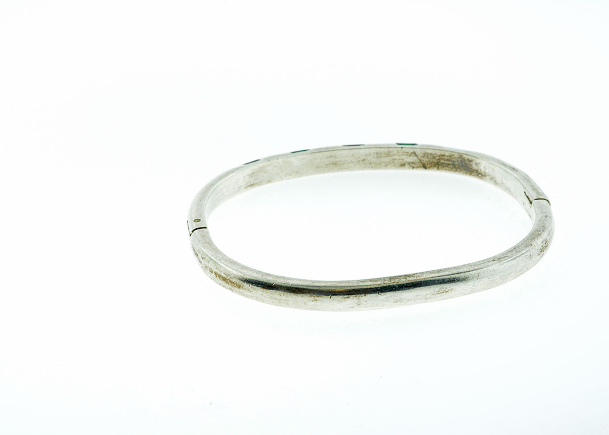 Taxco Sterling Bangle with Gemstone Inlaid Details