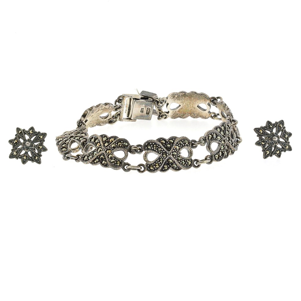 Sterling Silver and Marcasite Demi Parure