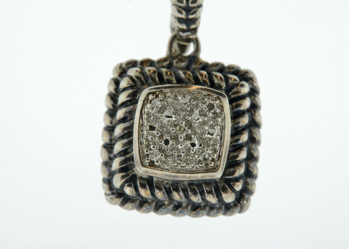 Sterling Silver and Diamond Cluster Pendant Necklace