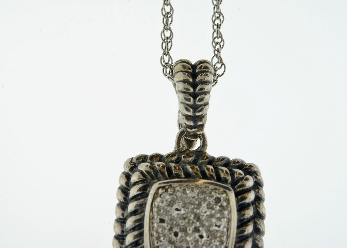 Sterling Silver and Diamond Cluster Pendant Necklace