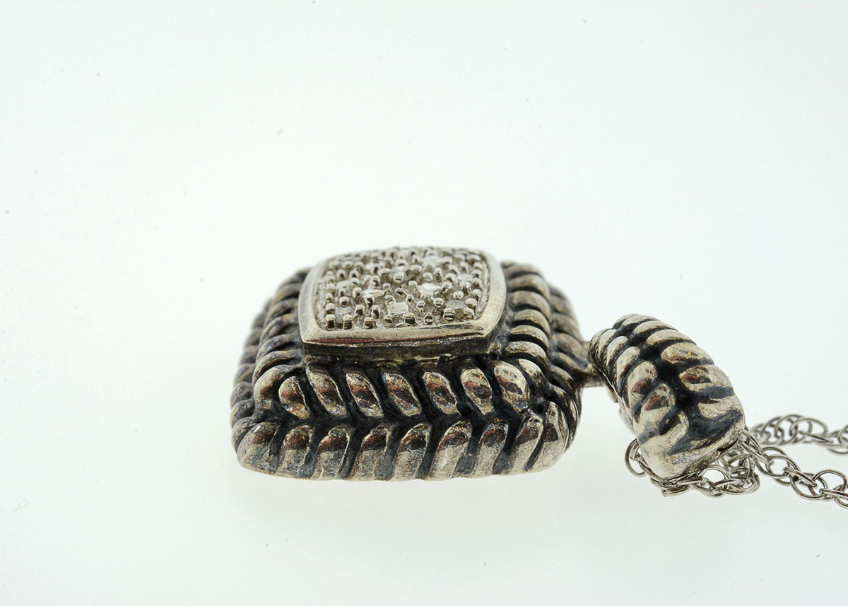 Sterling Silver and Diamond Cluster Pendant Necklace