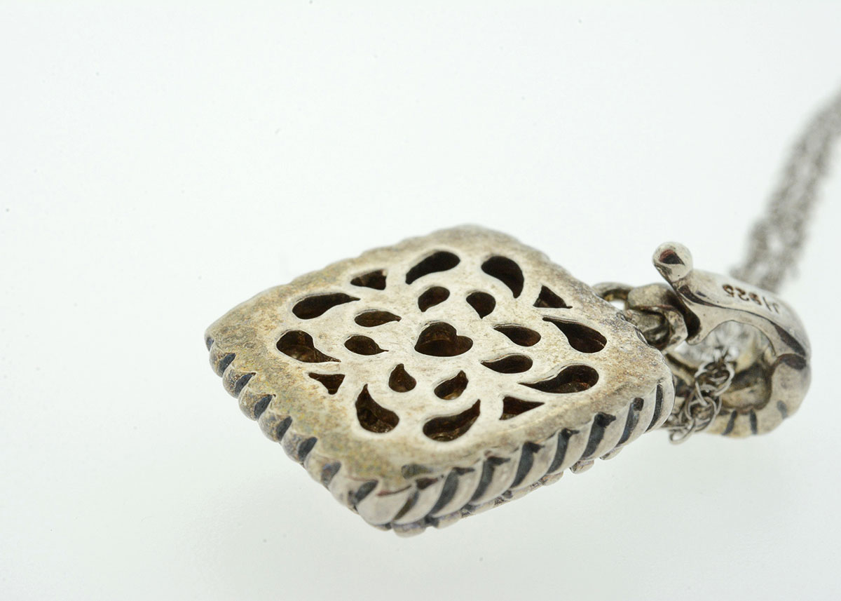 Sterling Silver and Diamond Cluster Pendant Necklace