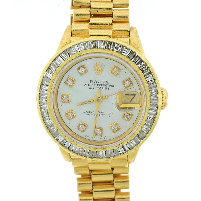 Women's Rolex with Diamond Bezel and Mother-of-Pearl and Diamond Dial