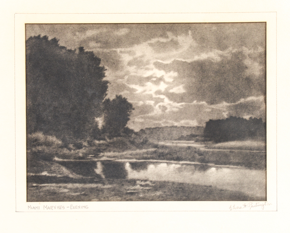 Signed Chas H. Partington Graphite Drawing Titled "Miami Marshes - Evening"