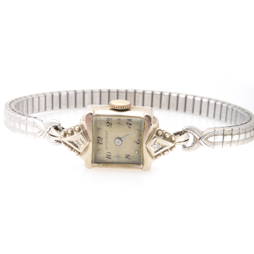 Vintage 14K White Gold and Diamond  Watch