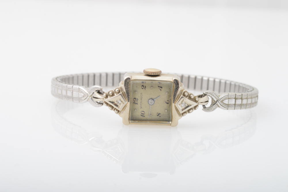 Vintage 14K White Gold and Diamond  Watch