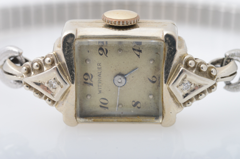 Vintage 14K White Gold and Diamond  Watch