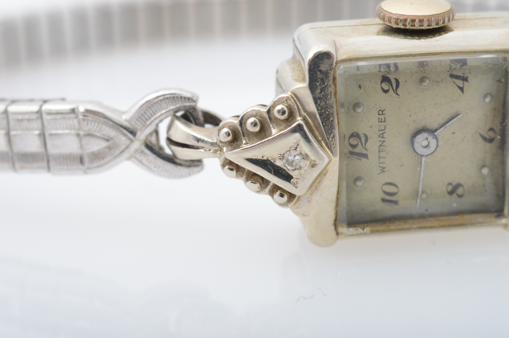 Vintage 14K White Gold and Diamond  Watch