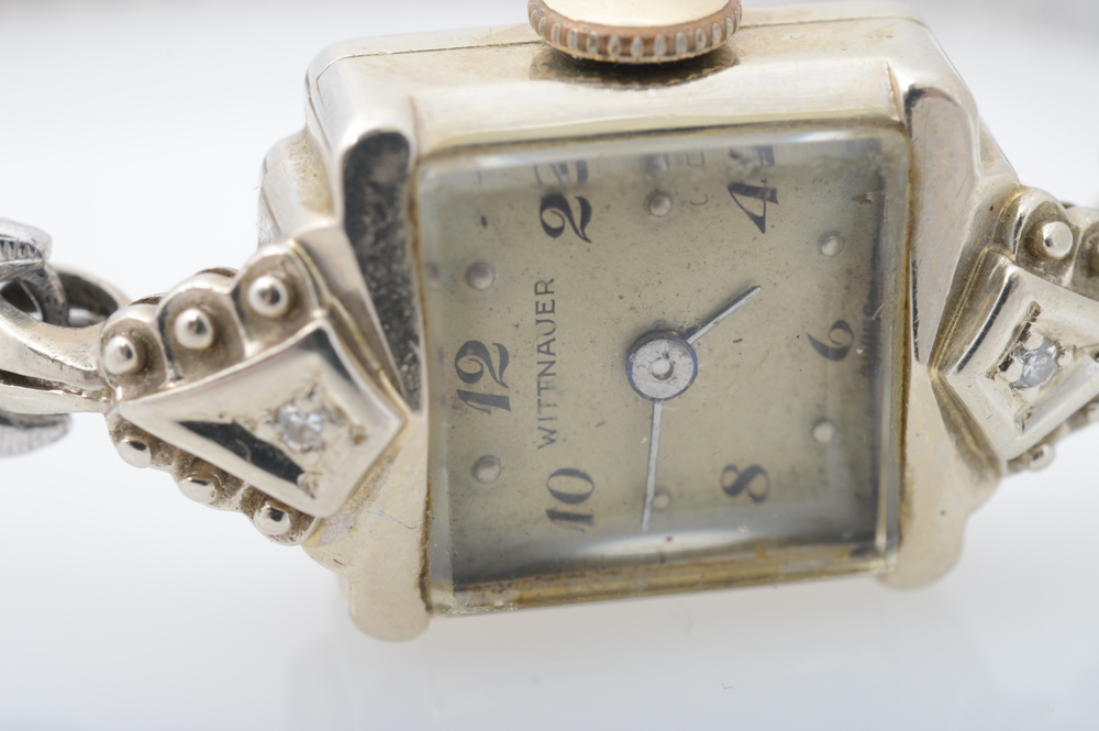 Vintage 14K White Gold and Diamond  Watch