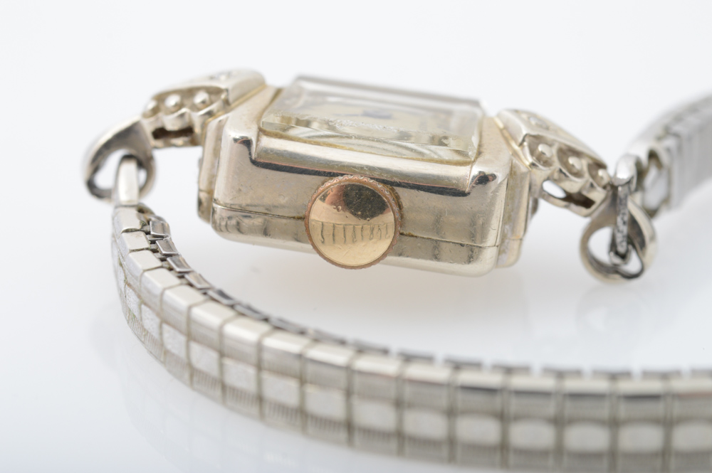 Vintage 14K White Gold and Diamond  Watch