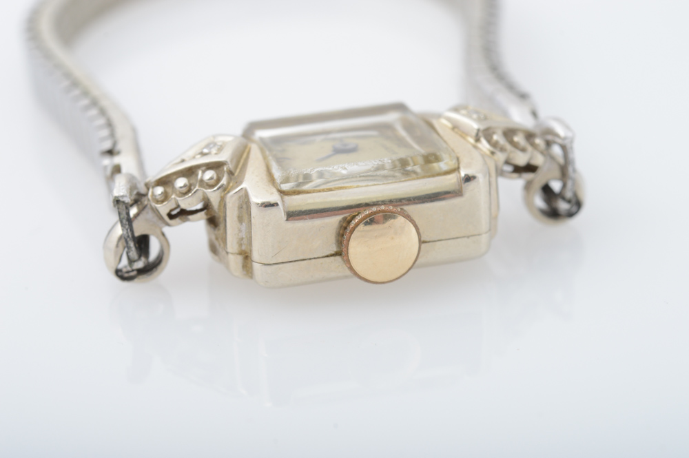 Vintage 14K White Gold and Diamond  Watch