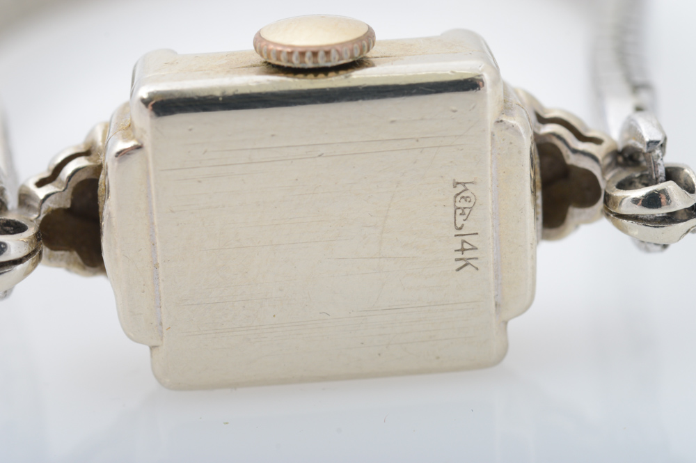 Vintage 14K White Gold and Diamond  Watch