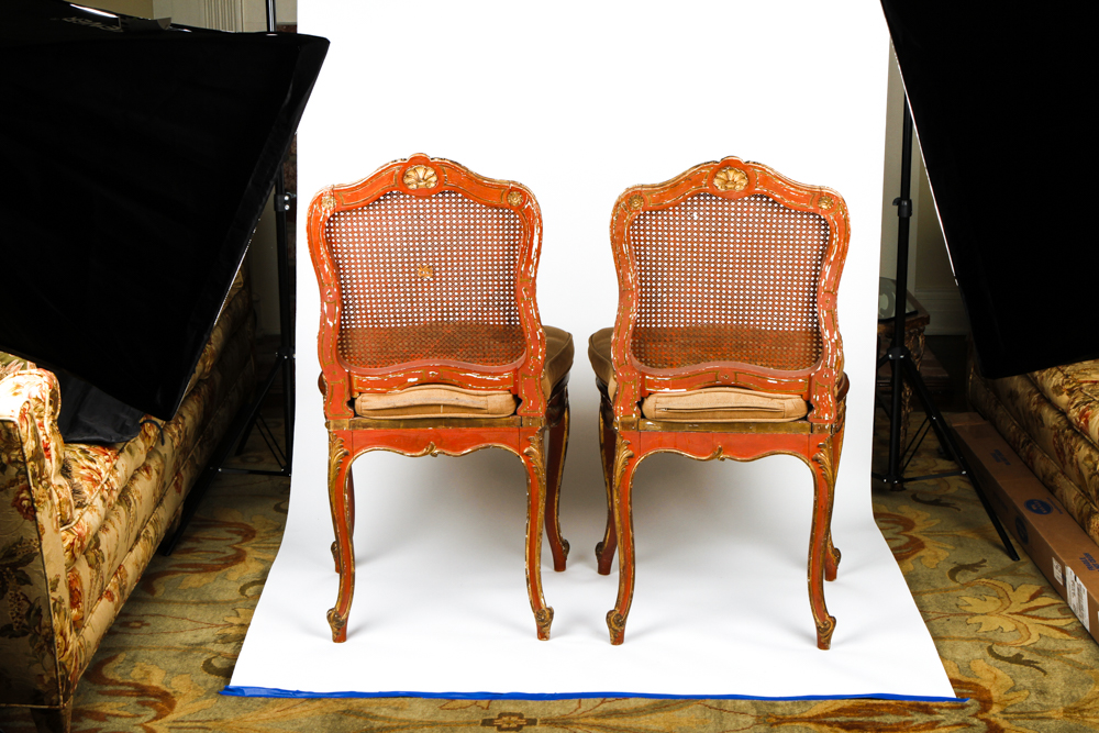 Pair of Antique Louis XV Style Cane Back Side Chairs