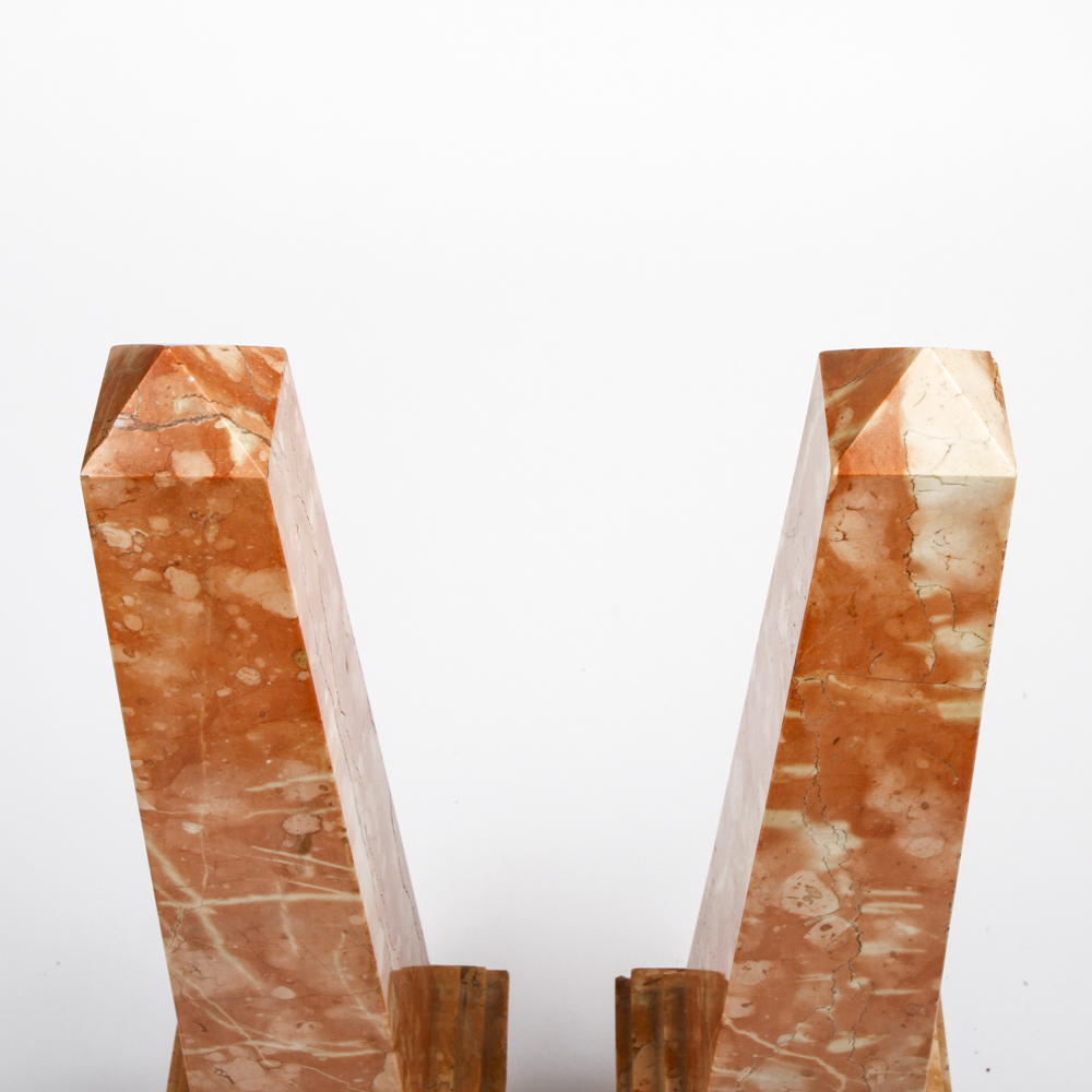 Pair of Sienna Pink Marble Obelisks