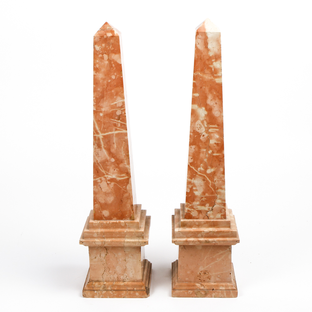 Pair of Sienna Pink Marble Obelisks