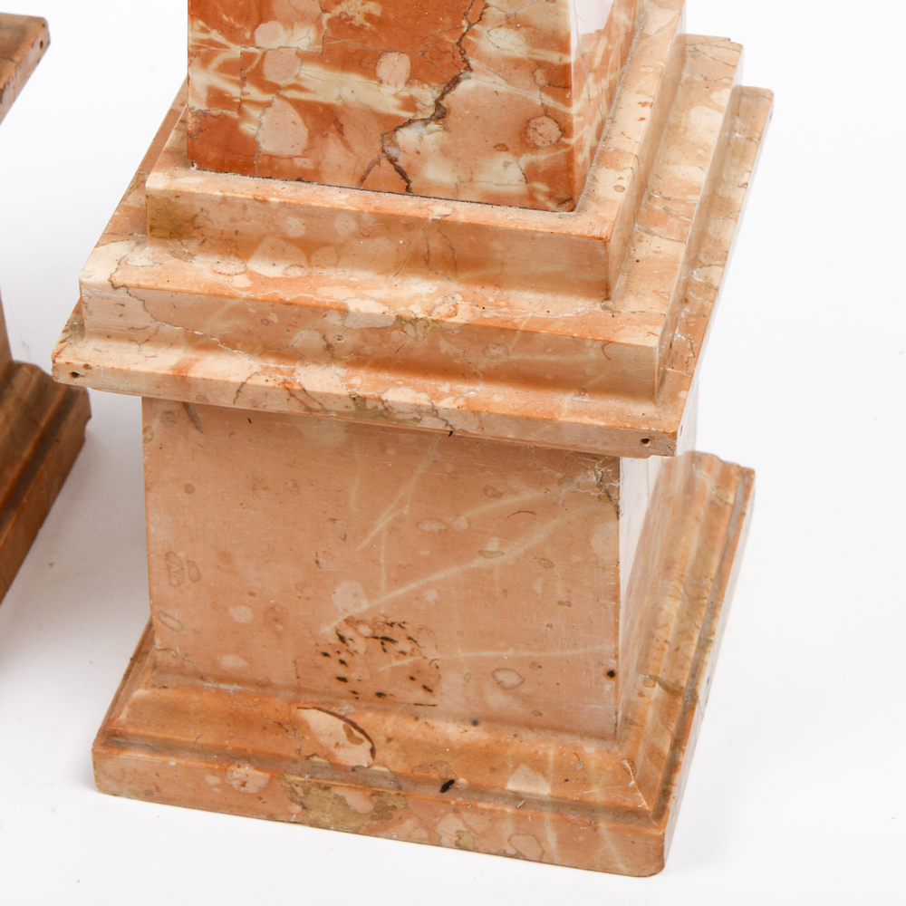 Pair of Sienna Pink Marble Obelisks