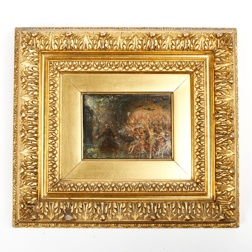 Antique Baroque Gold Leaf Frame with an Oil Painting