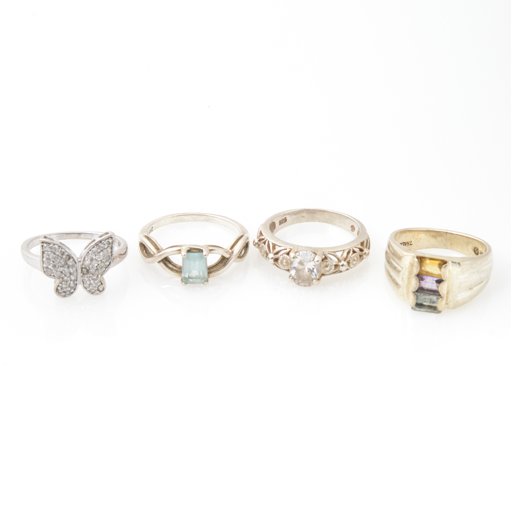 Sterling Silver Citrine Amethyst and Blue Topaz Rings