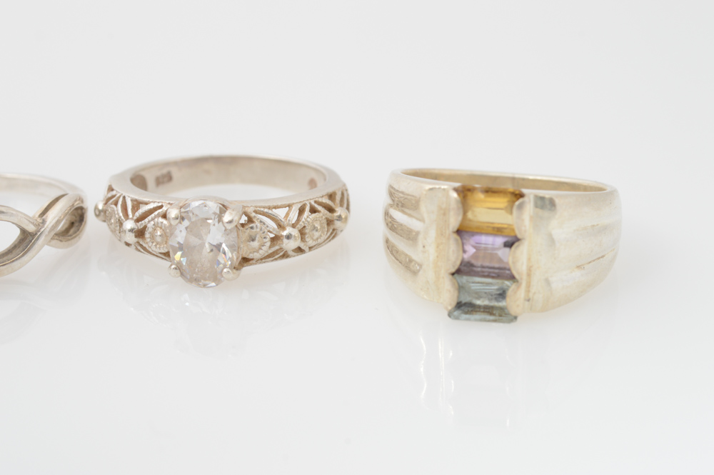 Sterling Silver Citrine Amethyst and Blue Topaz Rings