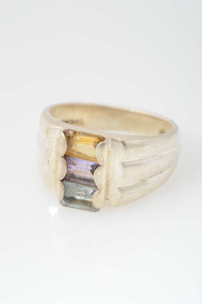 Sterling Silver Citrine Amethyst and Blue Topaz Rings